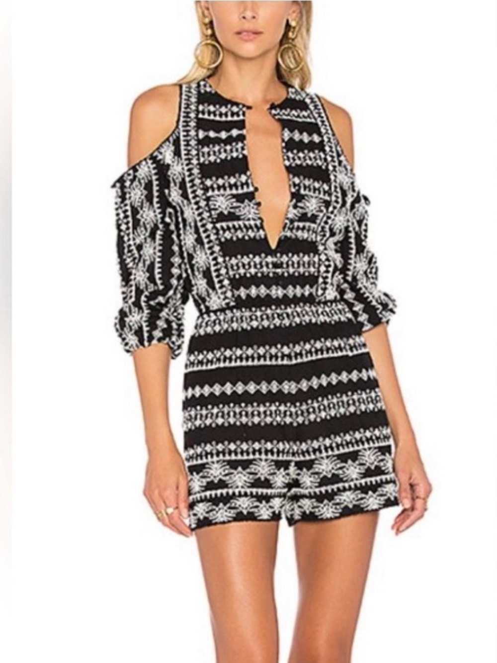 Rachel Zoe NWT Tory Cold-Shoulder Black & White Embroidered Romper